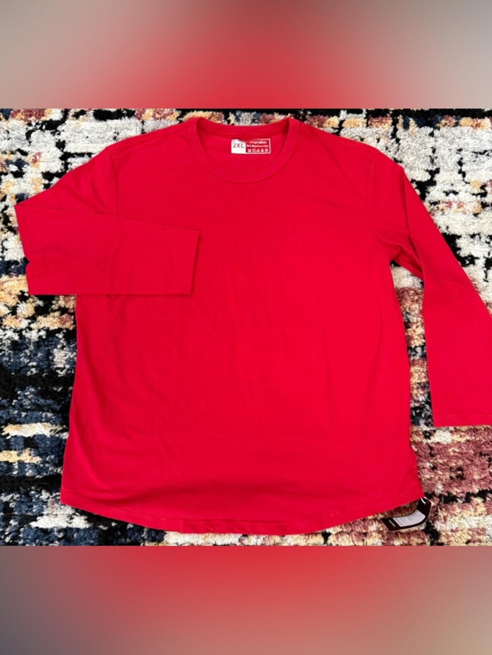 Men's Classic Red Long-Sleeve Crewneck Shirt 3XL
